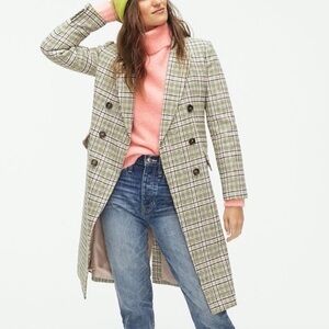 J CREW Pink Green Wool Blend Double Breasted Coat